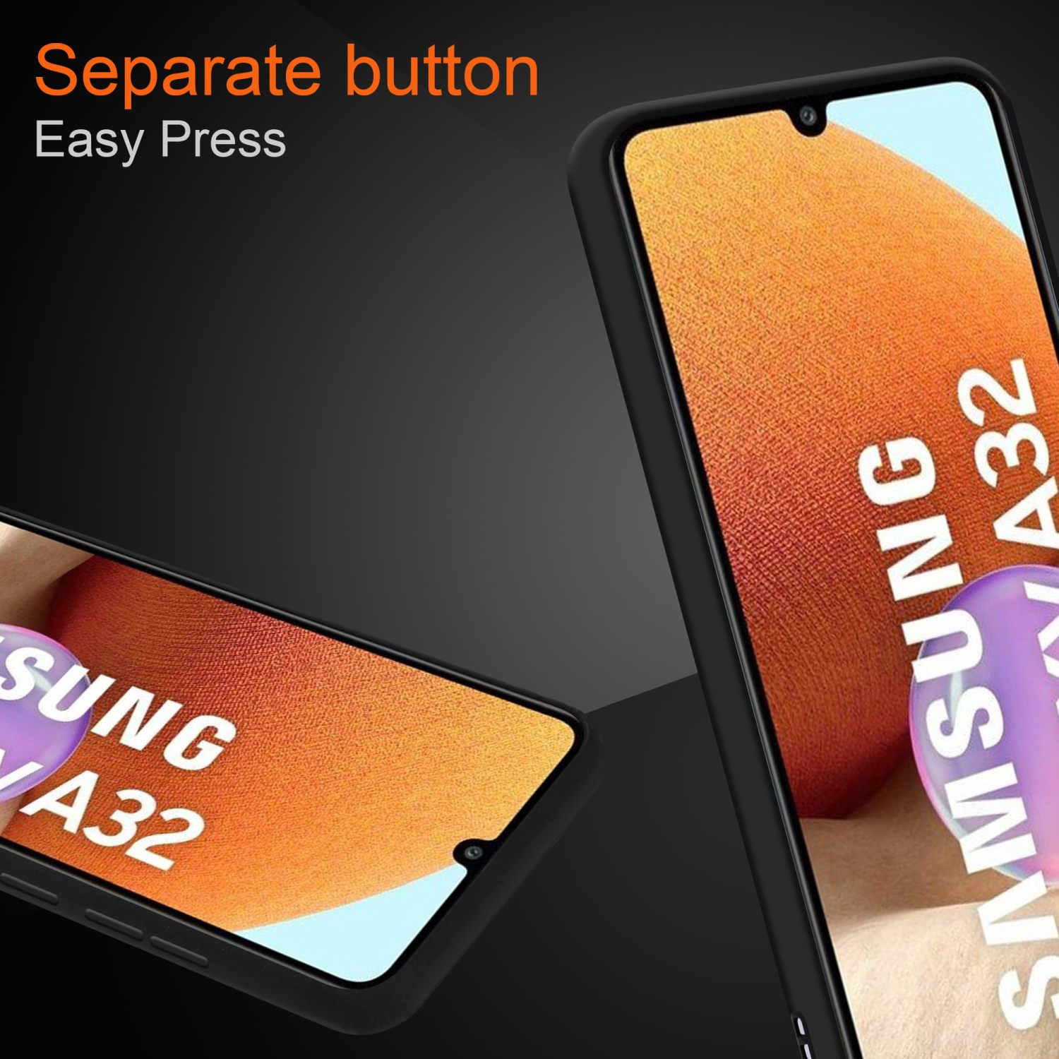 A32 Hybrid Samsung, und Galaxy Hülle Matt CADORABO Schutzhülle TPU Schwarz Innenseite 4G, Kunststoff mit matter Backcover, Rückseite, Silikon