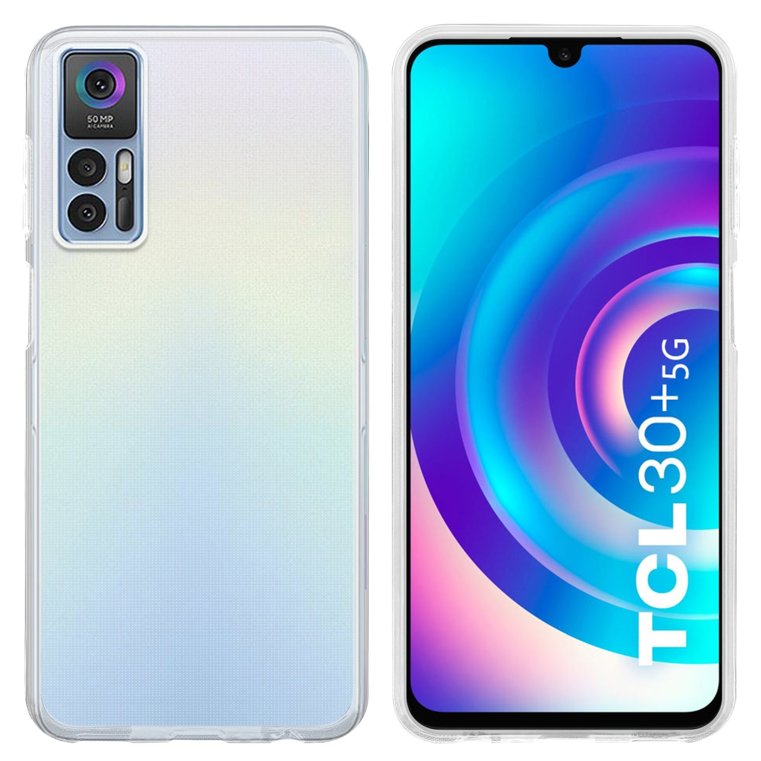 Due telefoni affiancati. Uno in custodia trasparente. L'altro mostra una custodia trasparente.