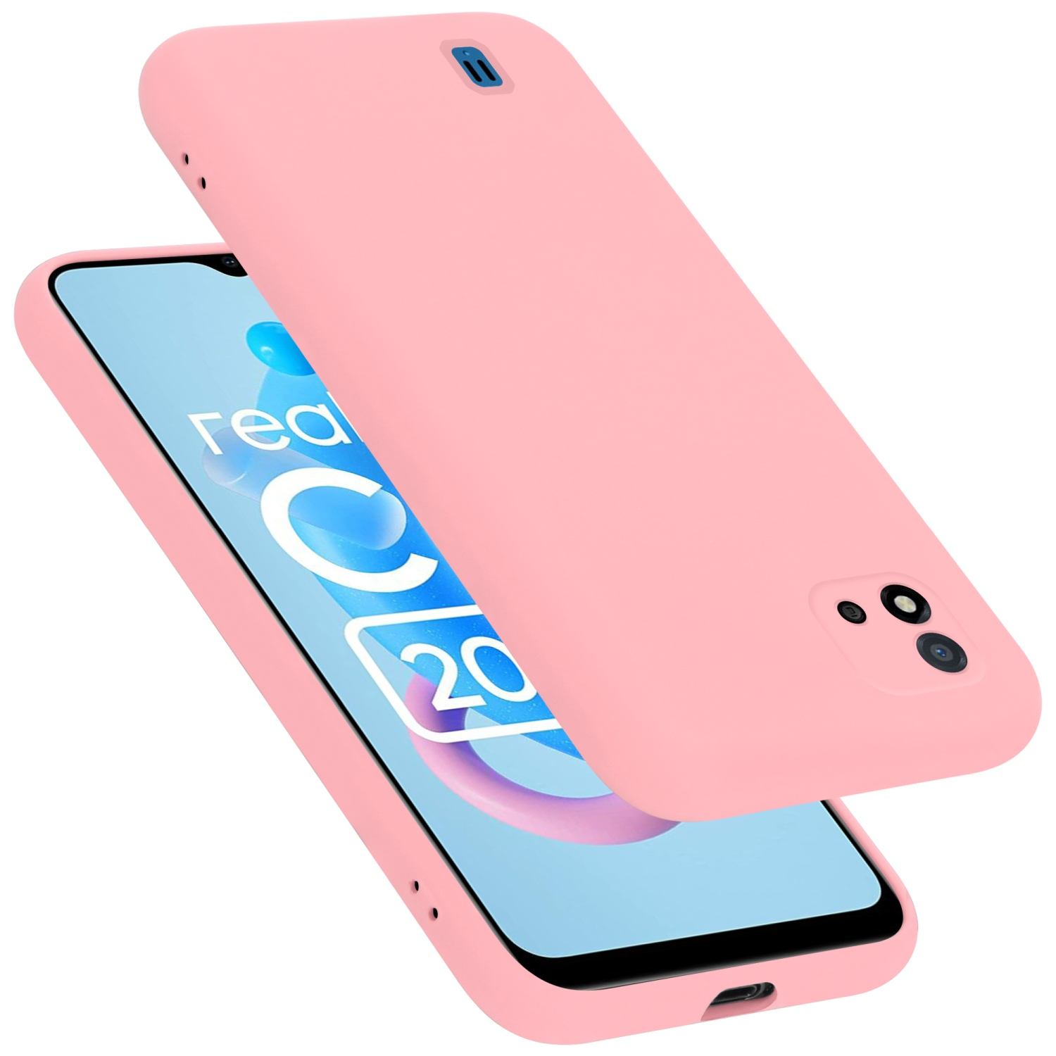 Rosa Handyhülle mit rosa Telefon. Die Handyhülle ist geöffnet.