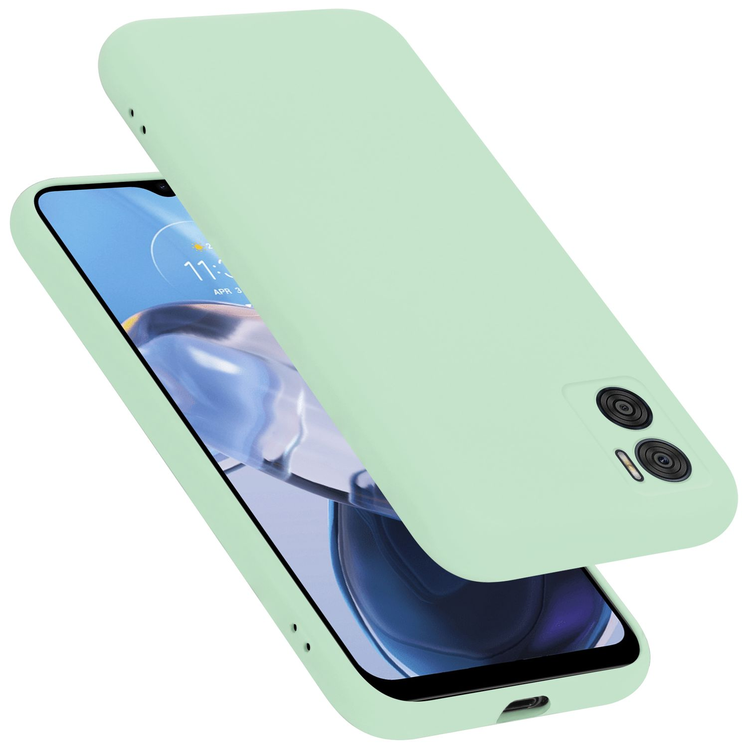 Eine hellgrüne Handyhülle und ein Telefon werden angezeigt.