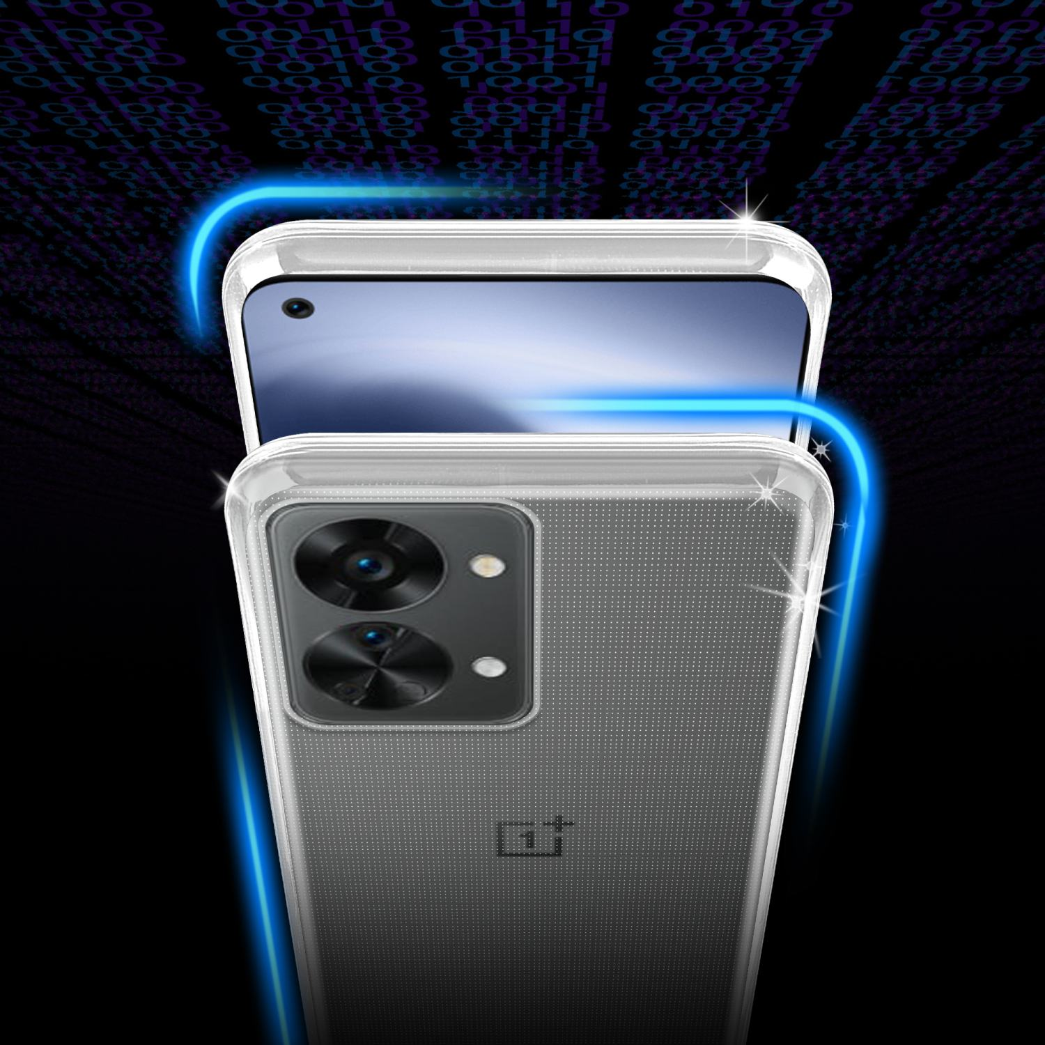 Custodia trasparente per telefono. Effetto luce blu.