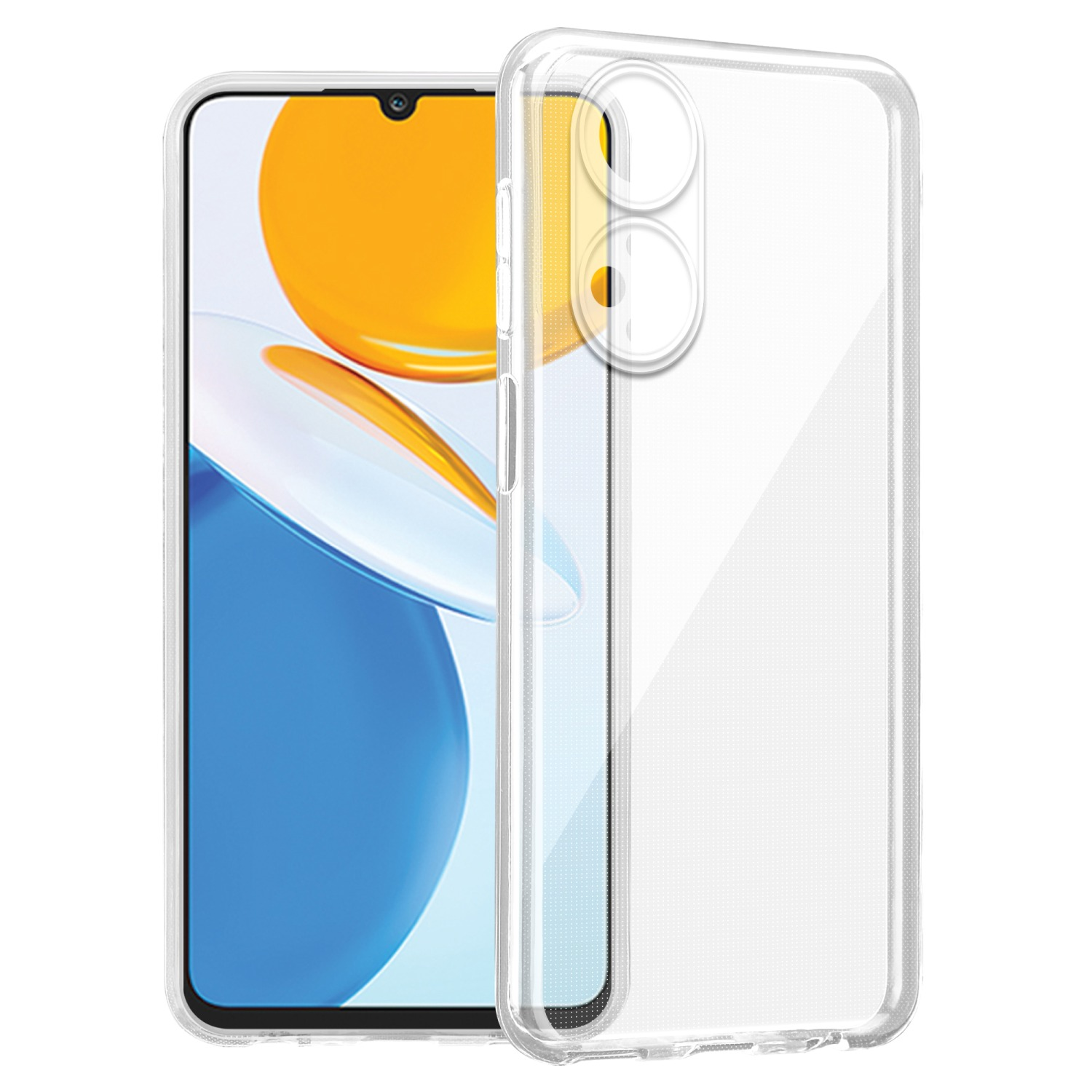 Transparente Handyhülle mit Telefon darin. Das Telefon hat einen Bildschirm. Die Hülle ist transparent.