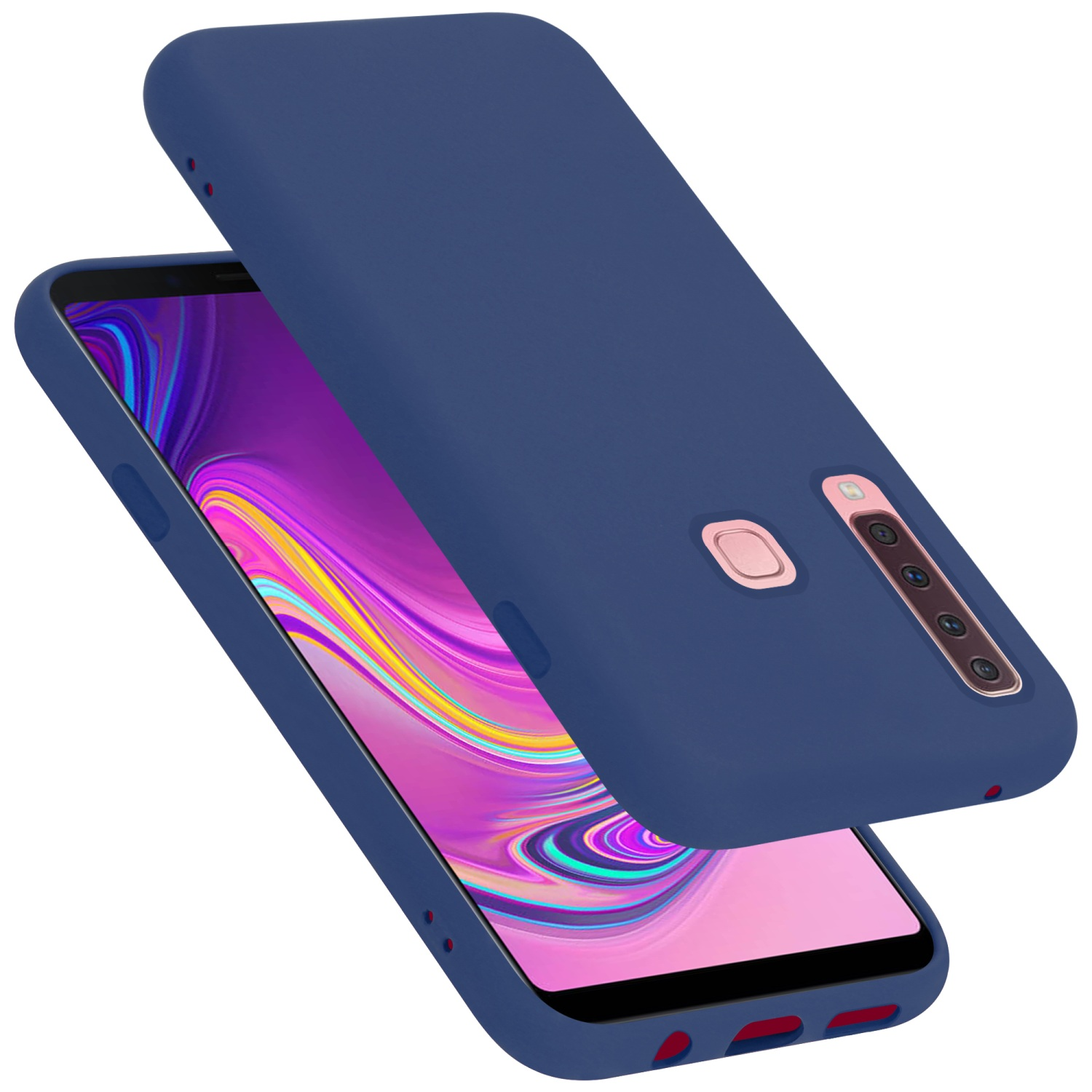 CADORABO Hülle im Liquid Silicone Case LIQUID Backcover, A9 BLAU Samsung, Style, Galaxy 2018
