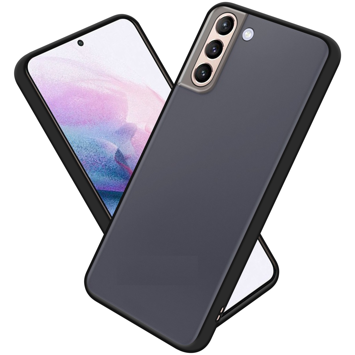 Due telefoni in custodie, uno grigio scuro e uno nero, sono visualizzati diagonalmente.