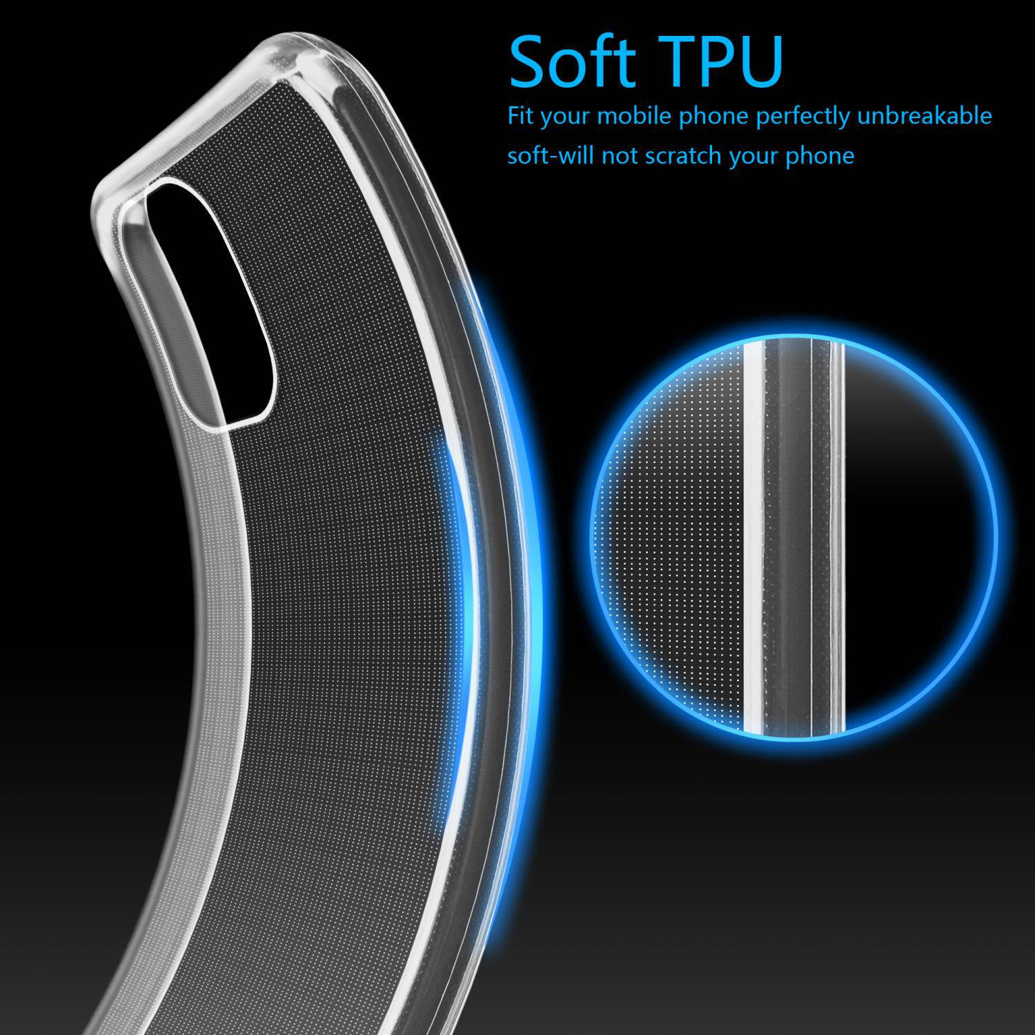 Custodia trasparente per telefono. Testo: TPU morbido.