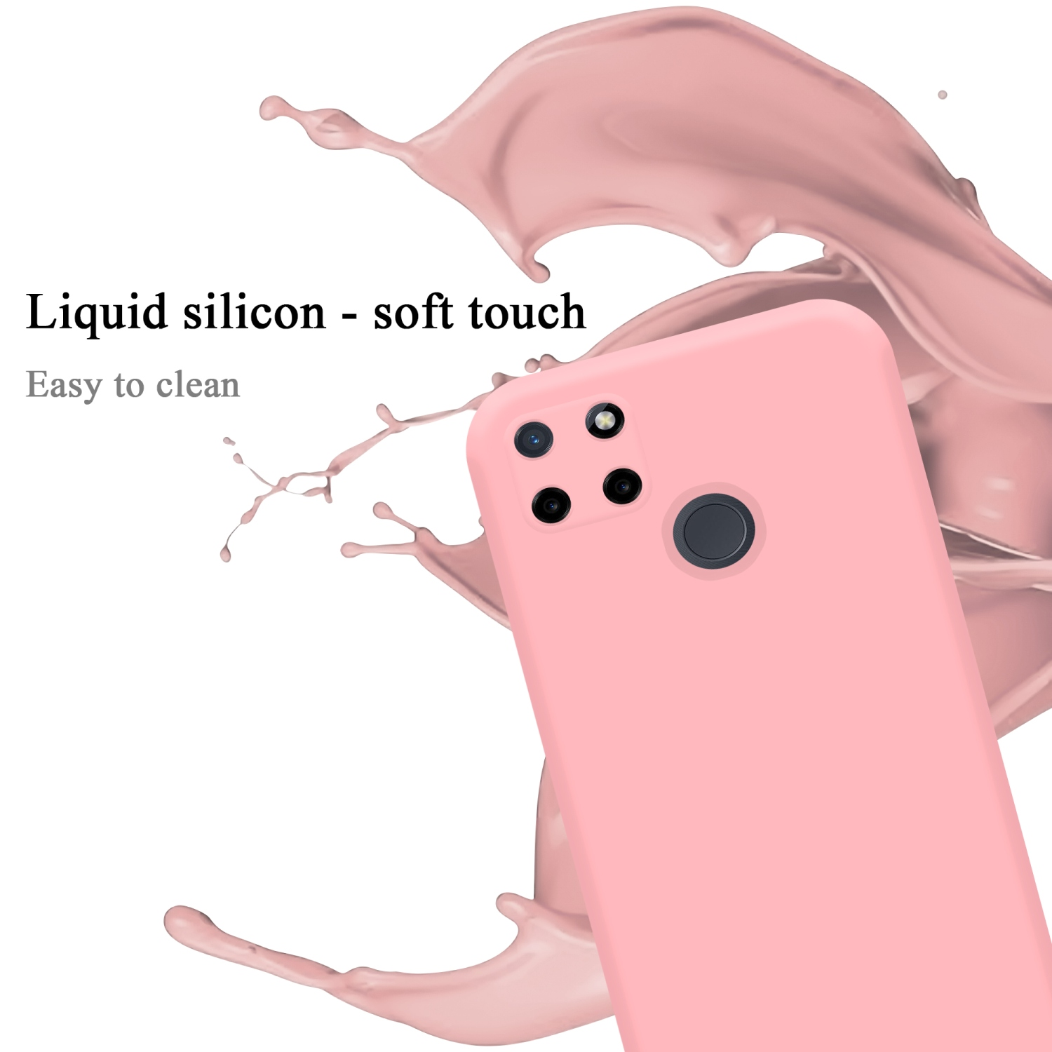 Rosa Handyhülle mit flüssigem Silikon, Soft-Touch. Telefon mit Mehrfachkamerasystem.