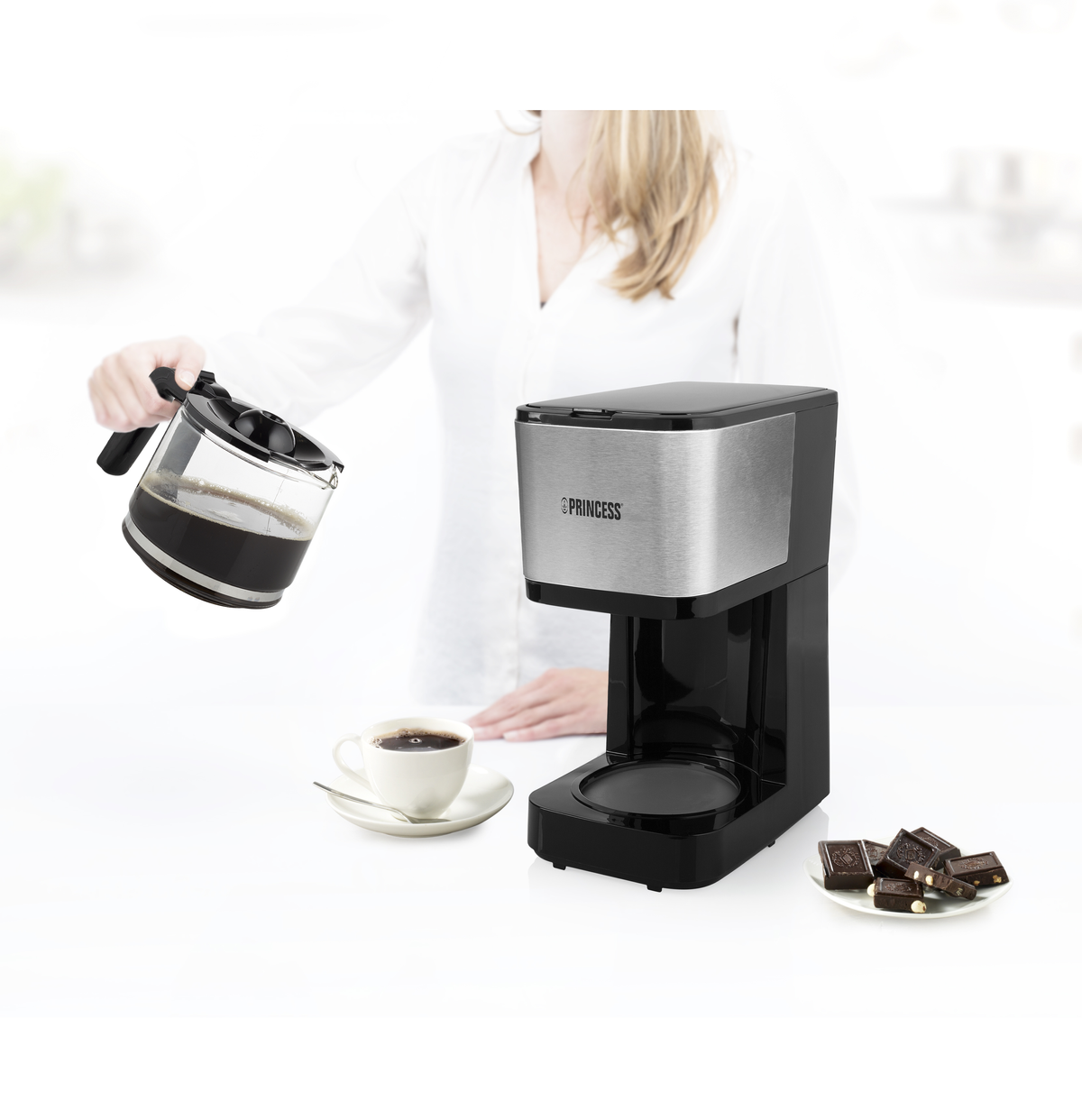 Cafetera de goteo - PRINCESS 01.246031.01.001, 750 W, 1,25 l, 12 tazas, Inox