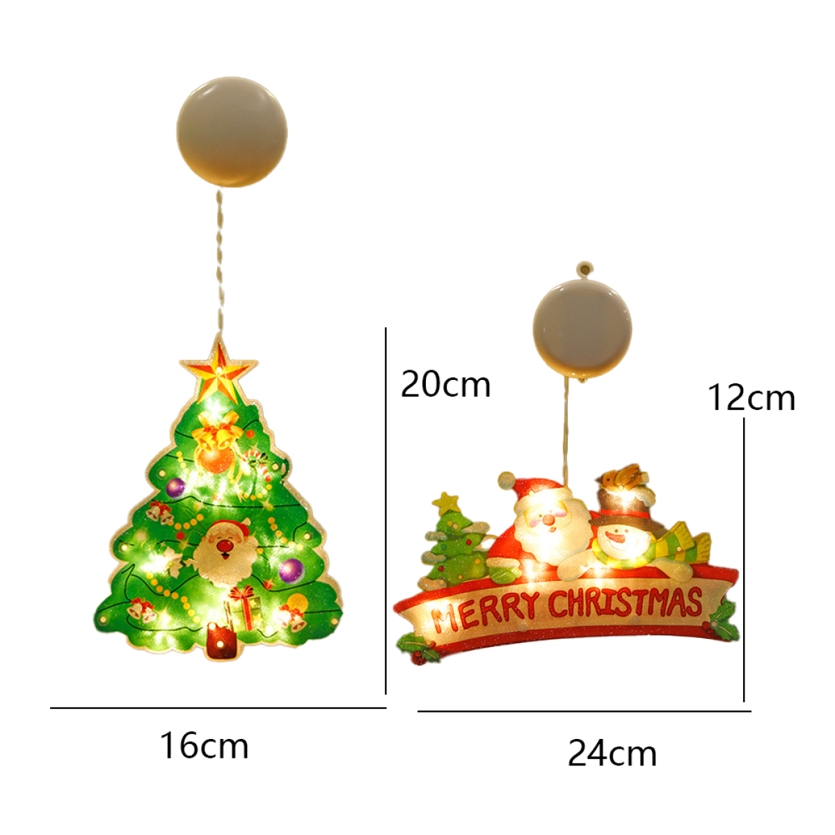 Weihnachtsdekorationen. Ein Weihnachtsbaum und eine Weihnachtsmann- und Schneemanndekoration.