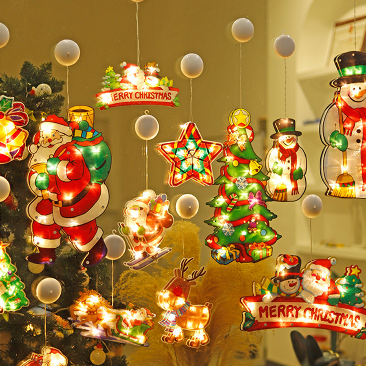 Mehrfarbig COZEVDNT Groß, Weihnachtsfeiern Weihnachtsfenster-Dekorationslichterkette - Weihnachtsdeko, für