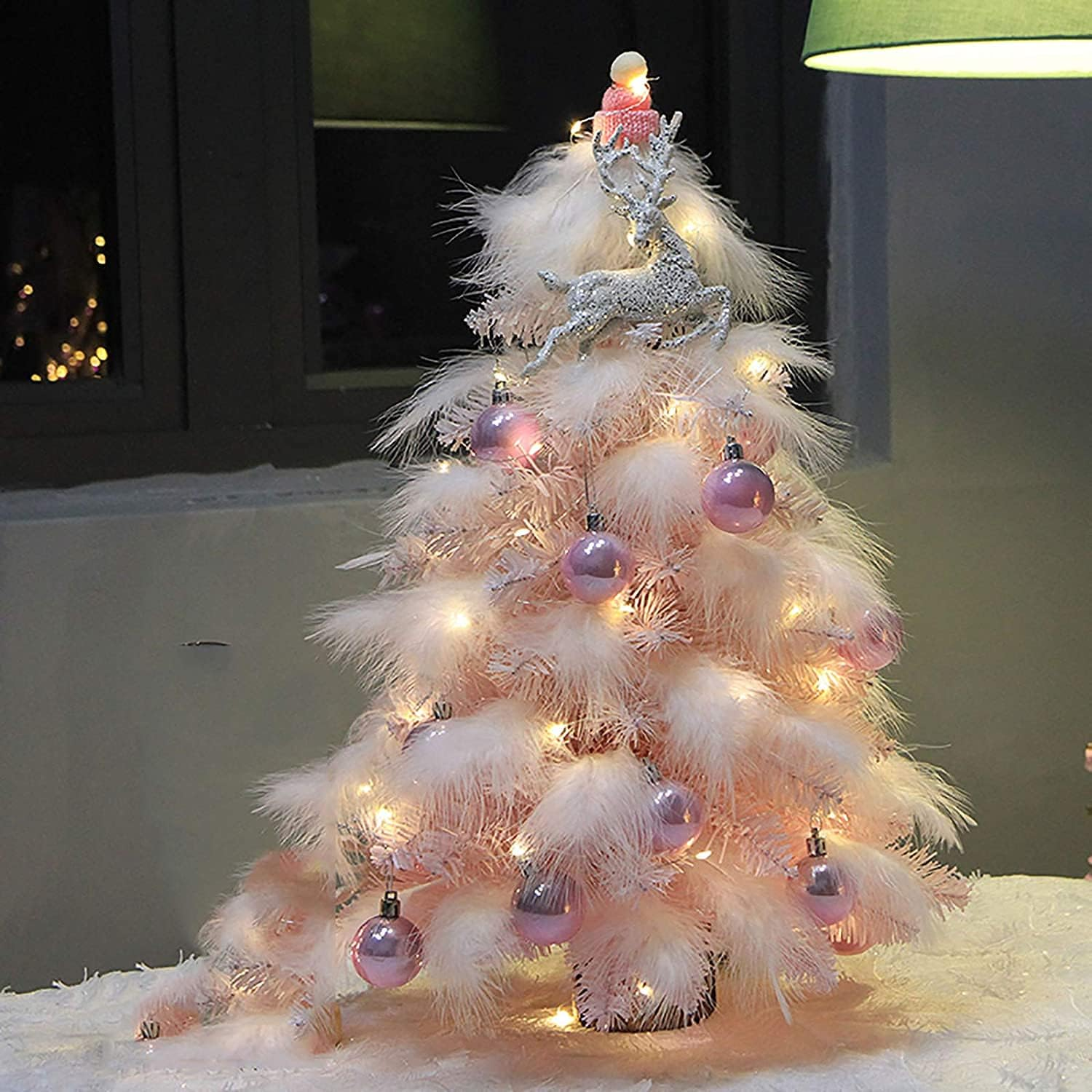 COZEVDNT Mini Rosa mit Dekoration Tisch-Weihnachtsbaum - Holzornamenten Weihnachtsdeko,