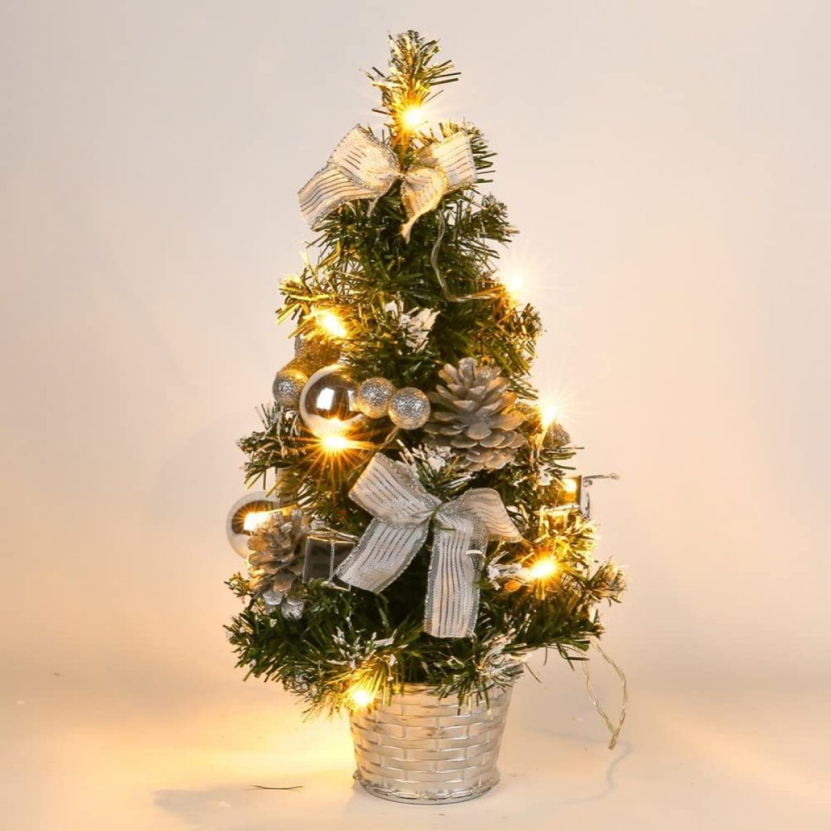 COZEVDNT Mini Beleuchtung und Baumschmuck Weihnachtsbaum Weihnachtsdeko, Silber mit