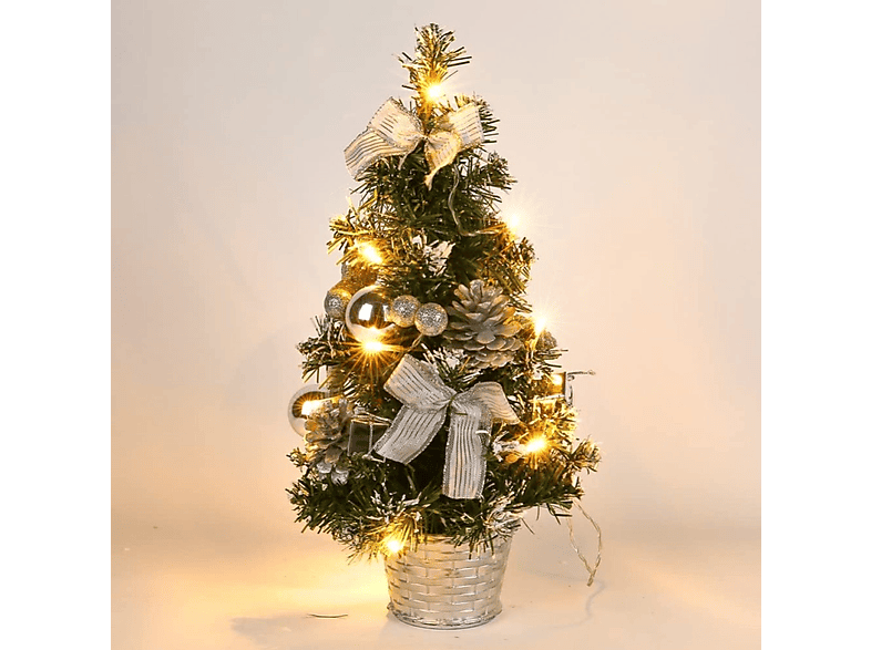 COZEVDNT Mini Weihnachtsbaum mit Beleuchtung und Baumschmuck Weihnachtsdeko, Silber