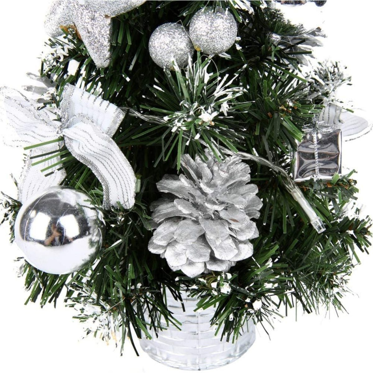 Beleuchtung und Mini Baumschmuck Weihnachtsdeko, Weihnachtsbaum mit Silber COZEVDNT