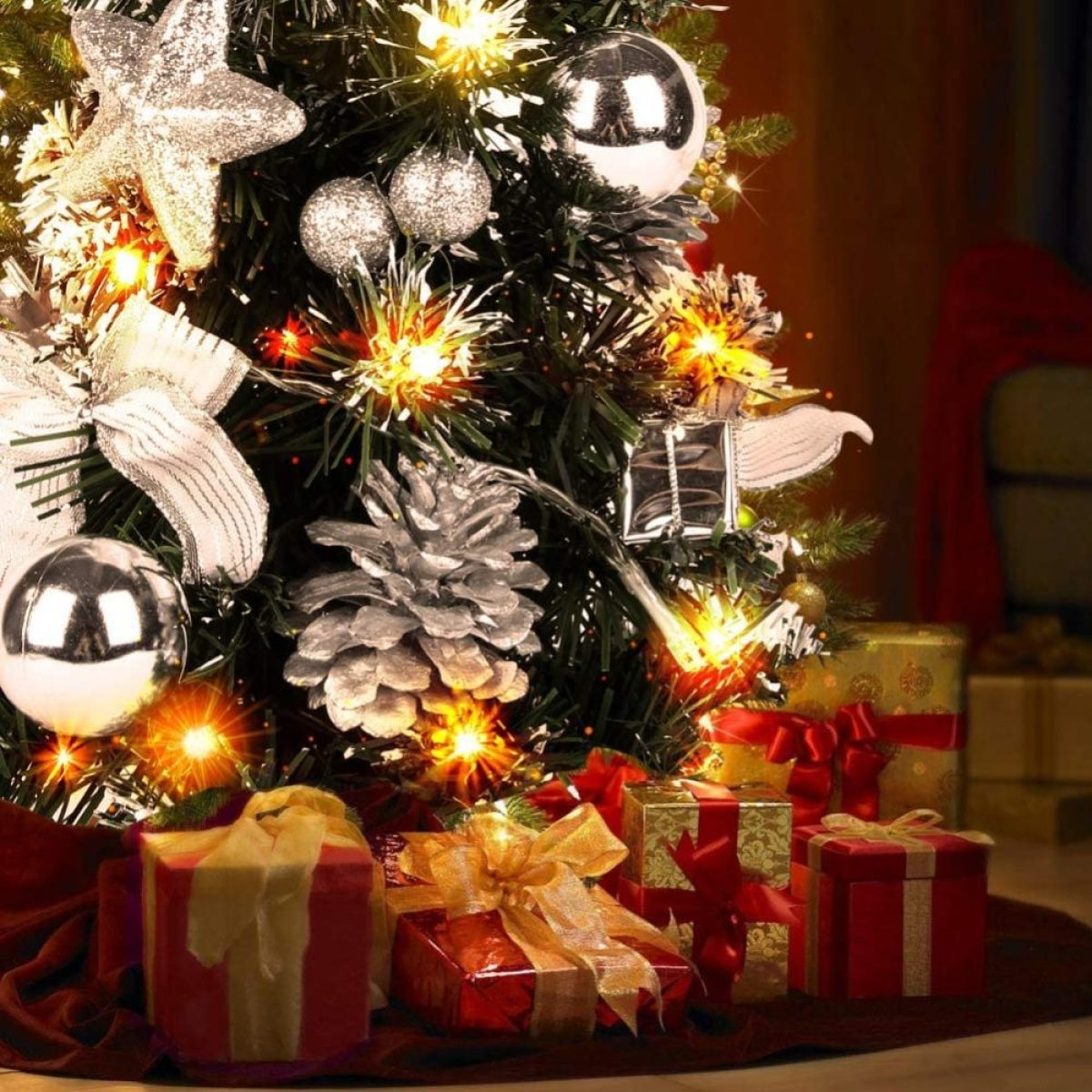 COZEVDNT Silber mit Weihnachtsbaum Weihnachtsdeko, und Beleuchtung Baumschmuck Mini