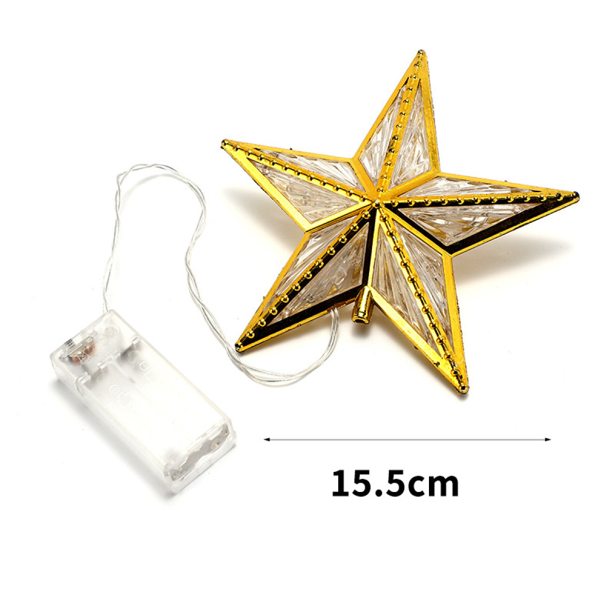 Sternförmige Weihnachtslichter mit Goldrahmen. 15,5 cm. Batteriepack mit Draht.