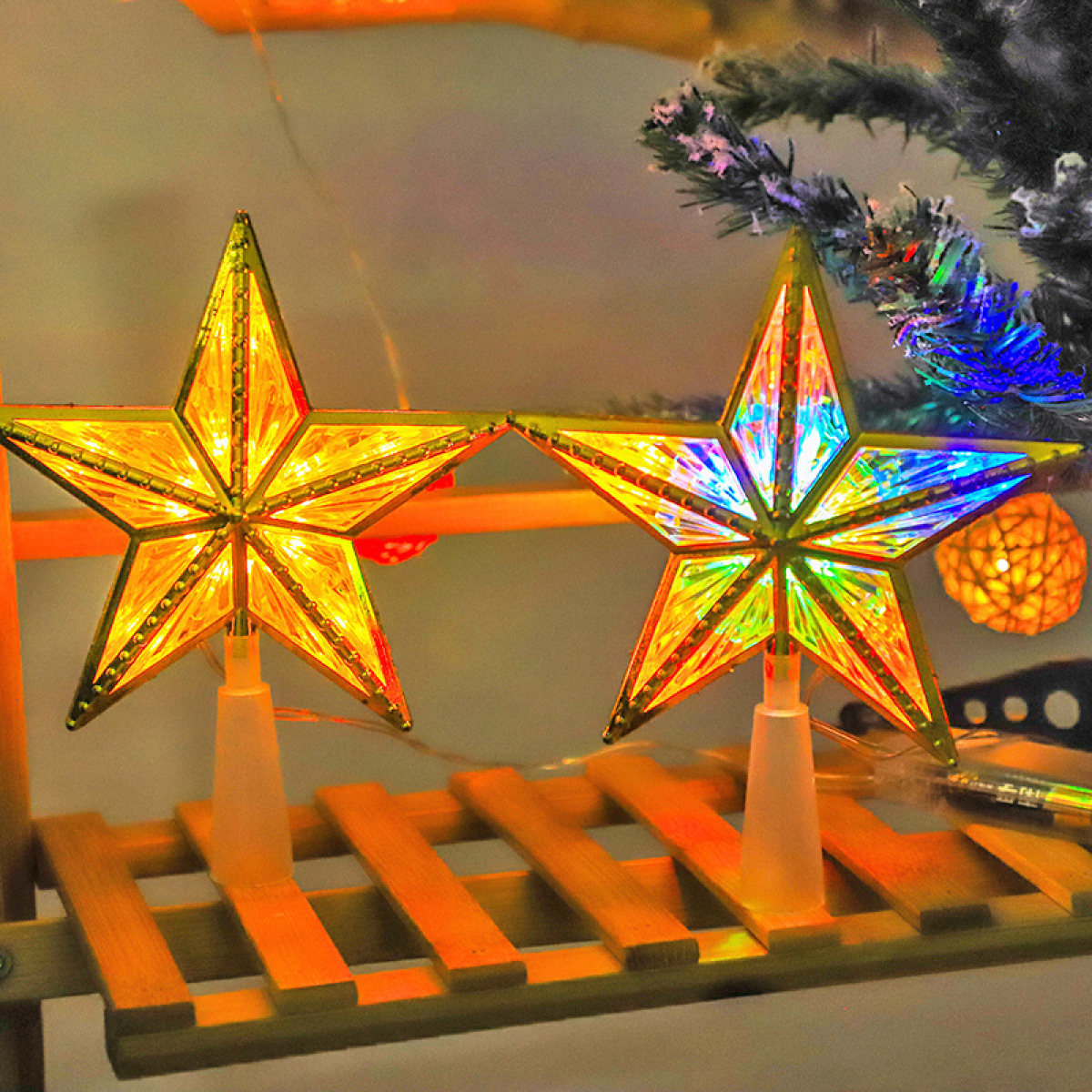 COZEVDNT Lighted Christmas Weihnachtsdeko, Tree Star Topper Farbe