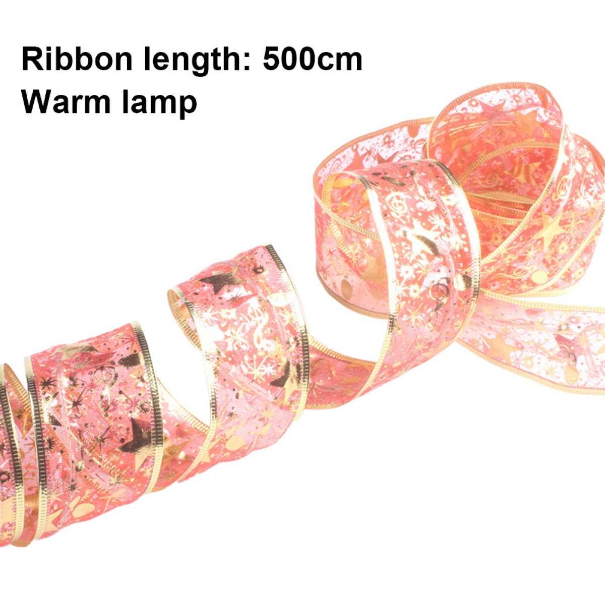 Ein rosa Band mit goldenen Details ist gekräuselt. Der Hintergrund ist weiß.