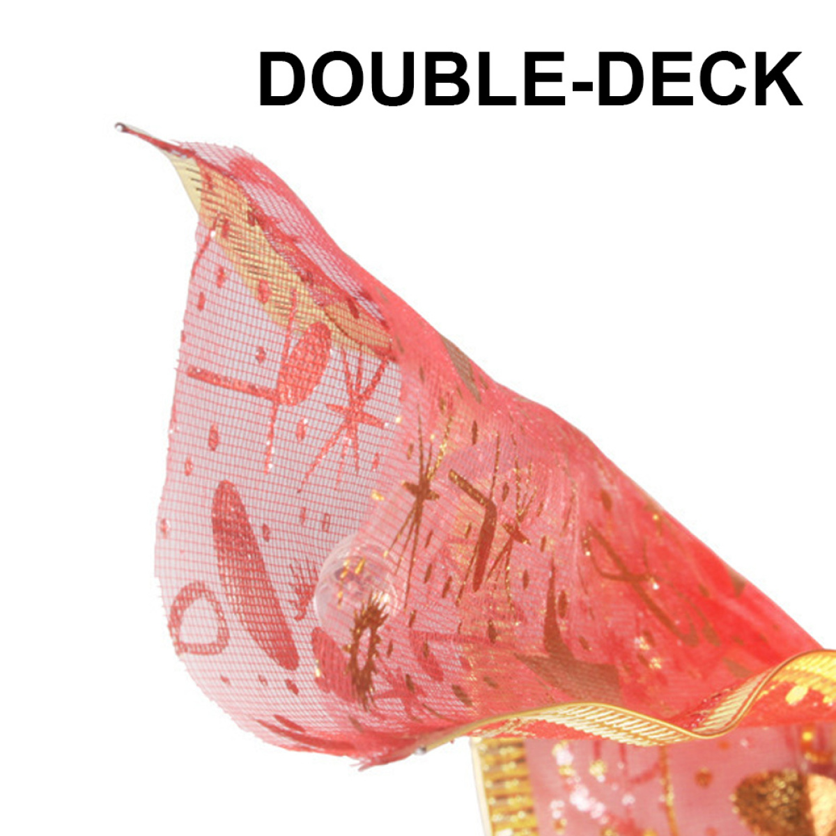 Ein rotes Netzband mit goldenen Akzenten wird mit einem doppelstöckigen Design angezeigt.