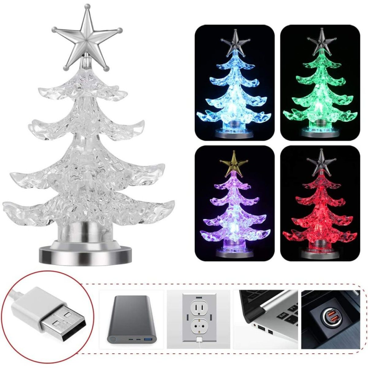 COZEVDNT Weihnachtsbaum Nachtlichter - USB-LED Weihnachtsdeko, Dekoration Silber