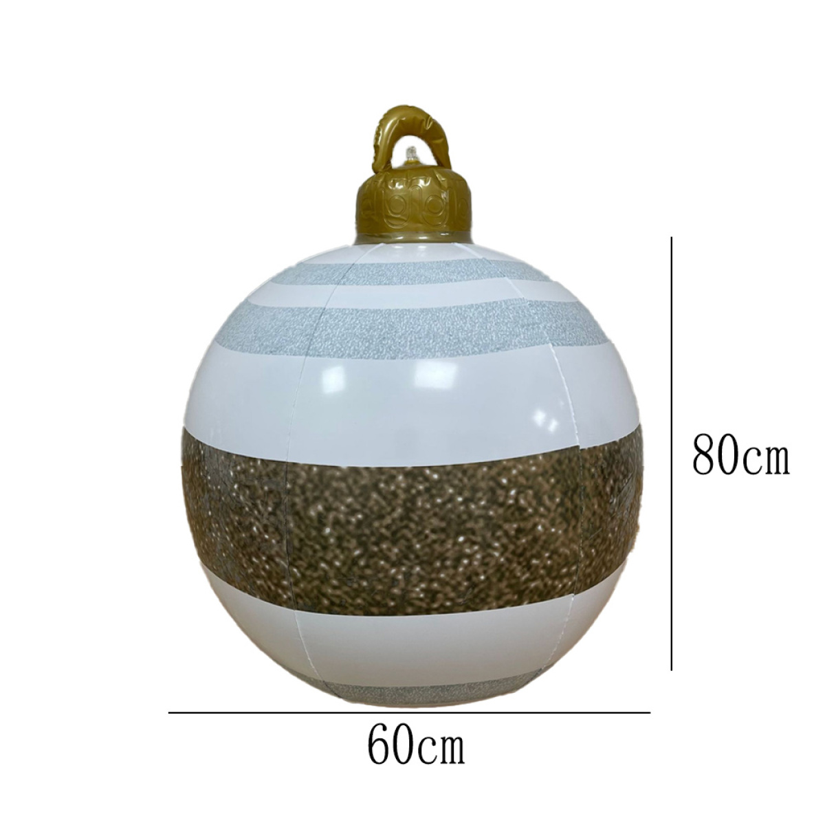 Großer, weiß-silberner Weihnachtsschmuck mit goldenem Aufsatz, Maße 80x60cm.