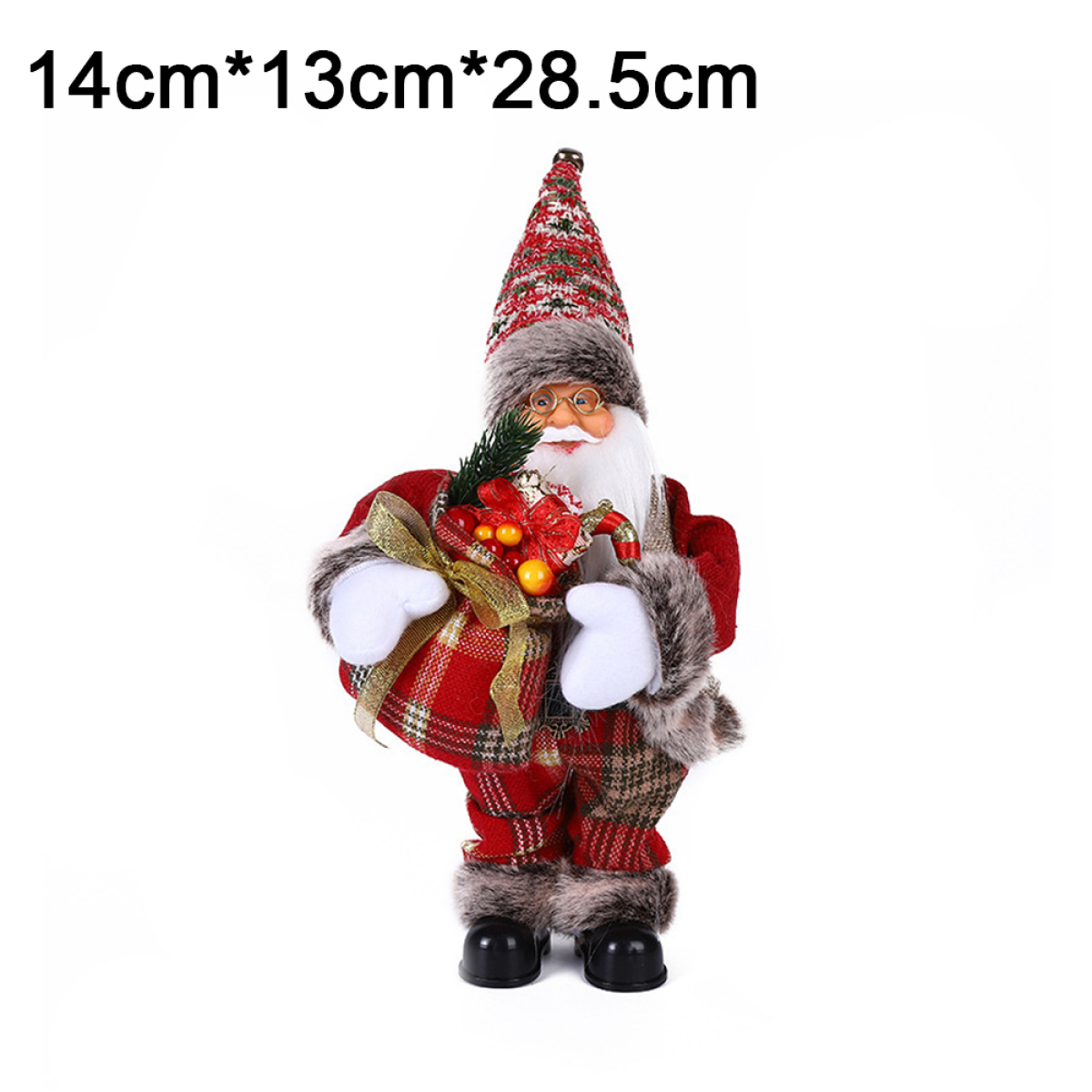 Weihnachtsmann-Figur mit Geschenken. Maße: 14cm*13cm*28,5cm.