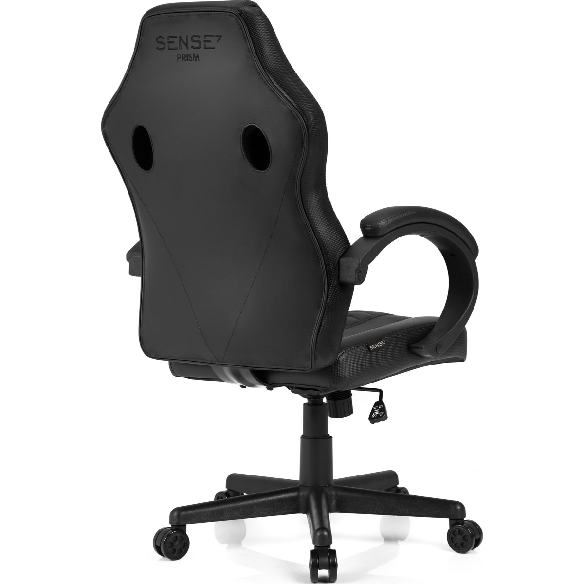 Zwarte gamingstoel, achteraanzicht.