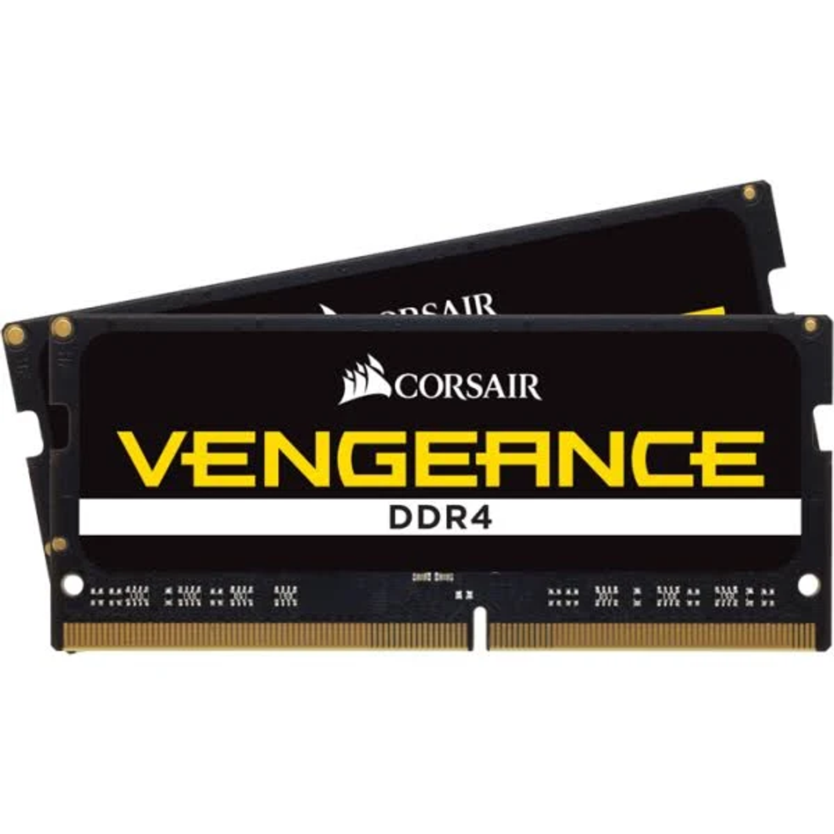 Dwa czarne moduły RAM Corsair Vengeance DDR4. Marka i nazwa modelu są widoczne.