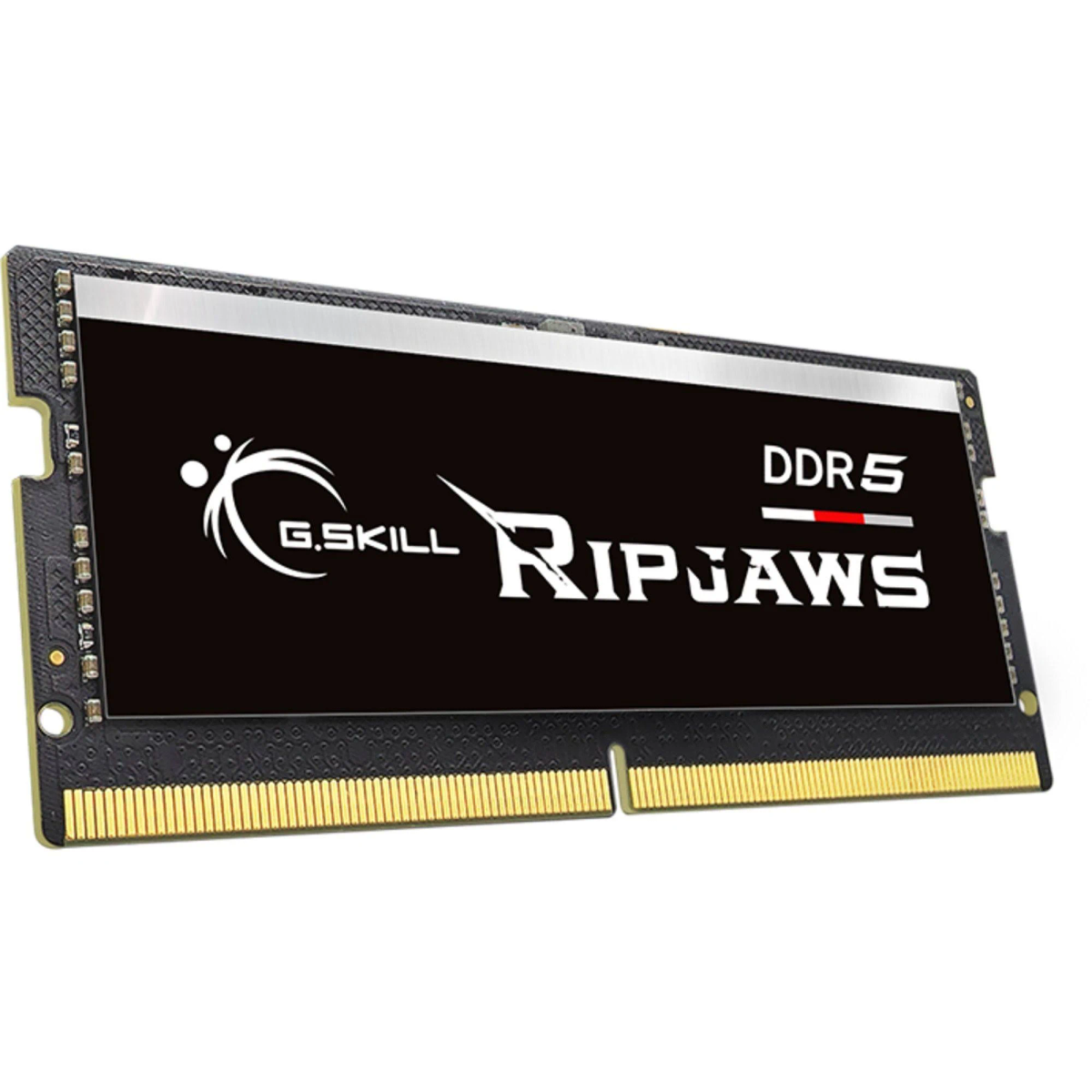 Zbliżenie kości pamięci RAM DDR5, czarnej z logo G.SKILL RIPJAWS.