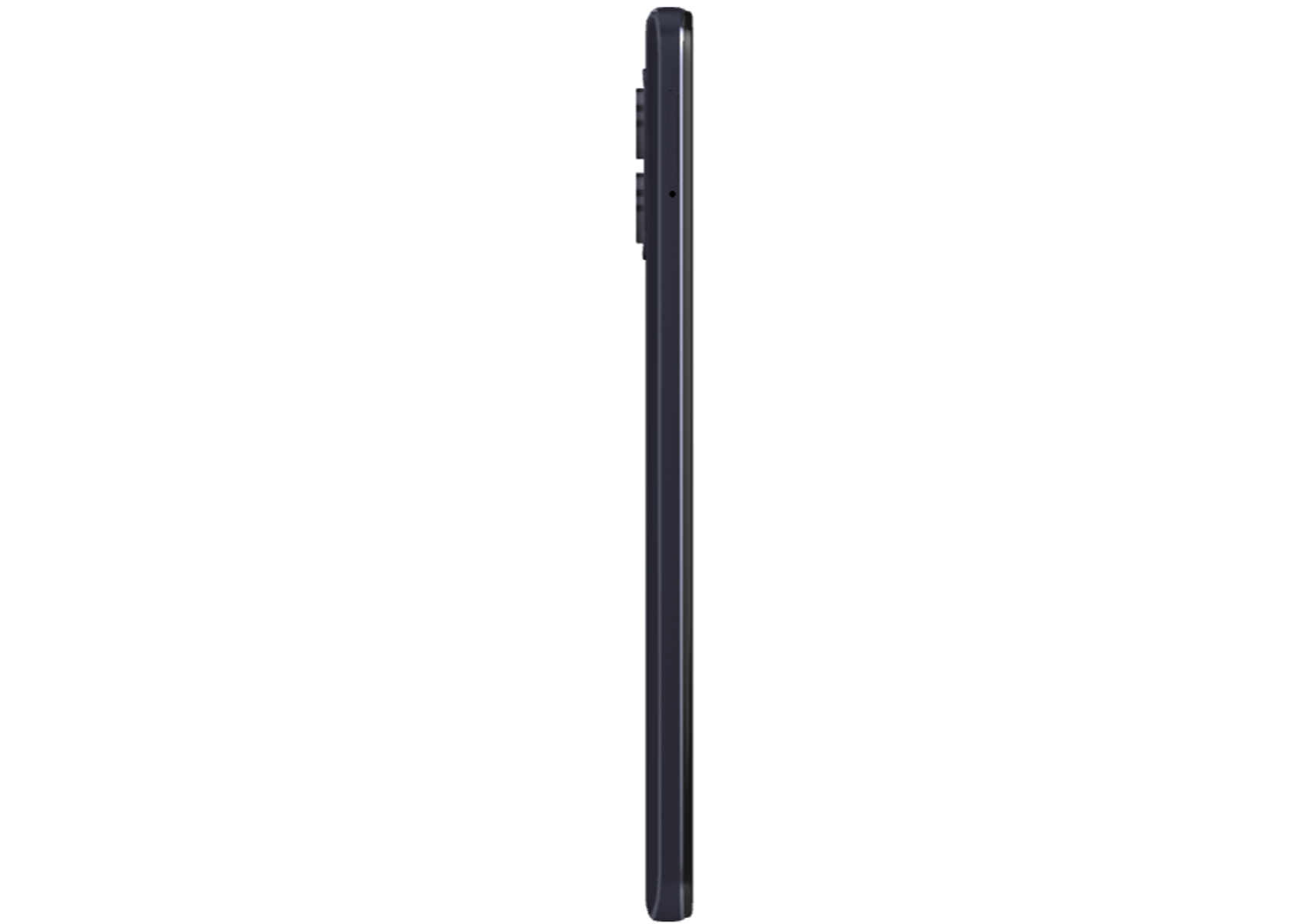 Vista laterale di uno smartphone nero. Mostra il profilo laterale del telefono con pulsanti e cornice.