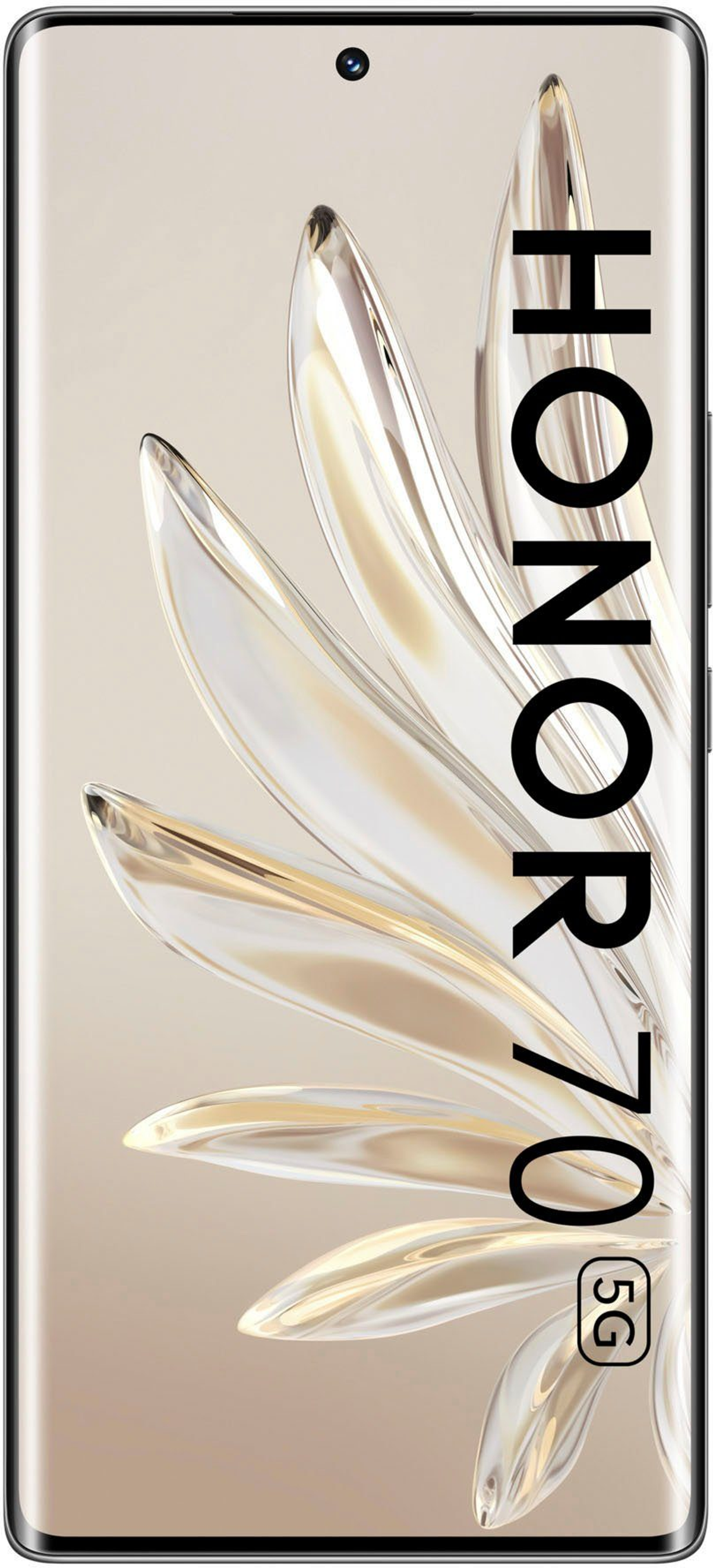 Smartfon HONOR 70 5G w widoku pionowym. Ekran wyświetla kwiatowy wzór.