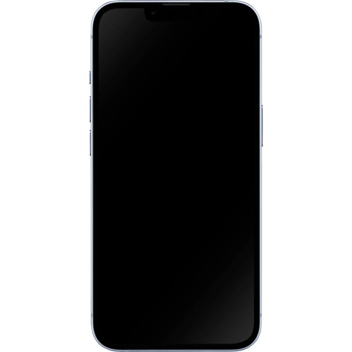 Nowoczesny smartfon z czarnym ekranem i jasnoniebieską ramką.