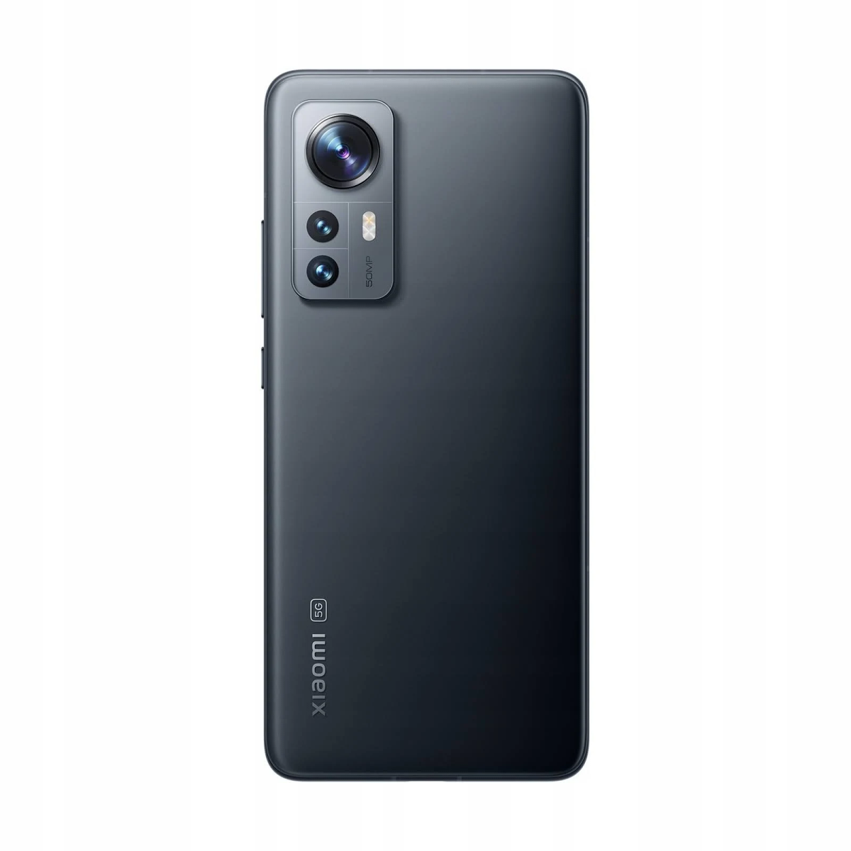 Ein schwarzes Xiaomi-Smartphone, Rückansicht, mit drei Kameras und dem 5G-Logo. Das Gerät ist zentriert.