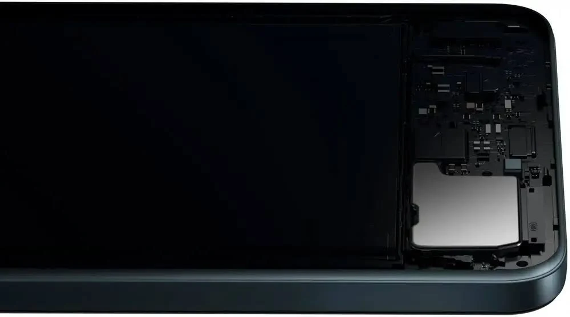 Phone's internal components on display, with battery and other components visible.