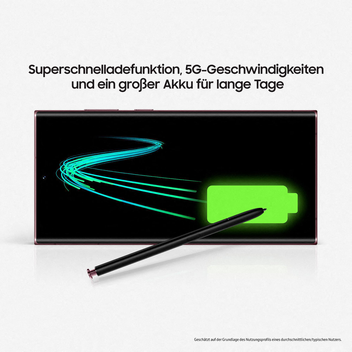 Telefon ze wskaźnikiem ładowania na ekranie. Obok niego rysik.