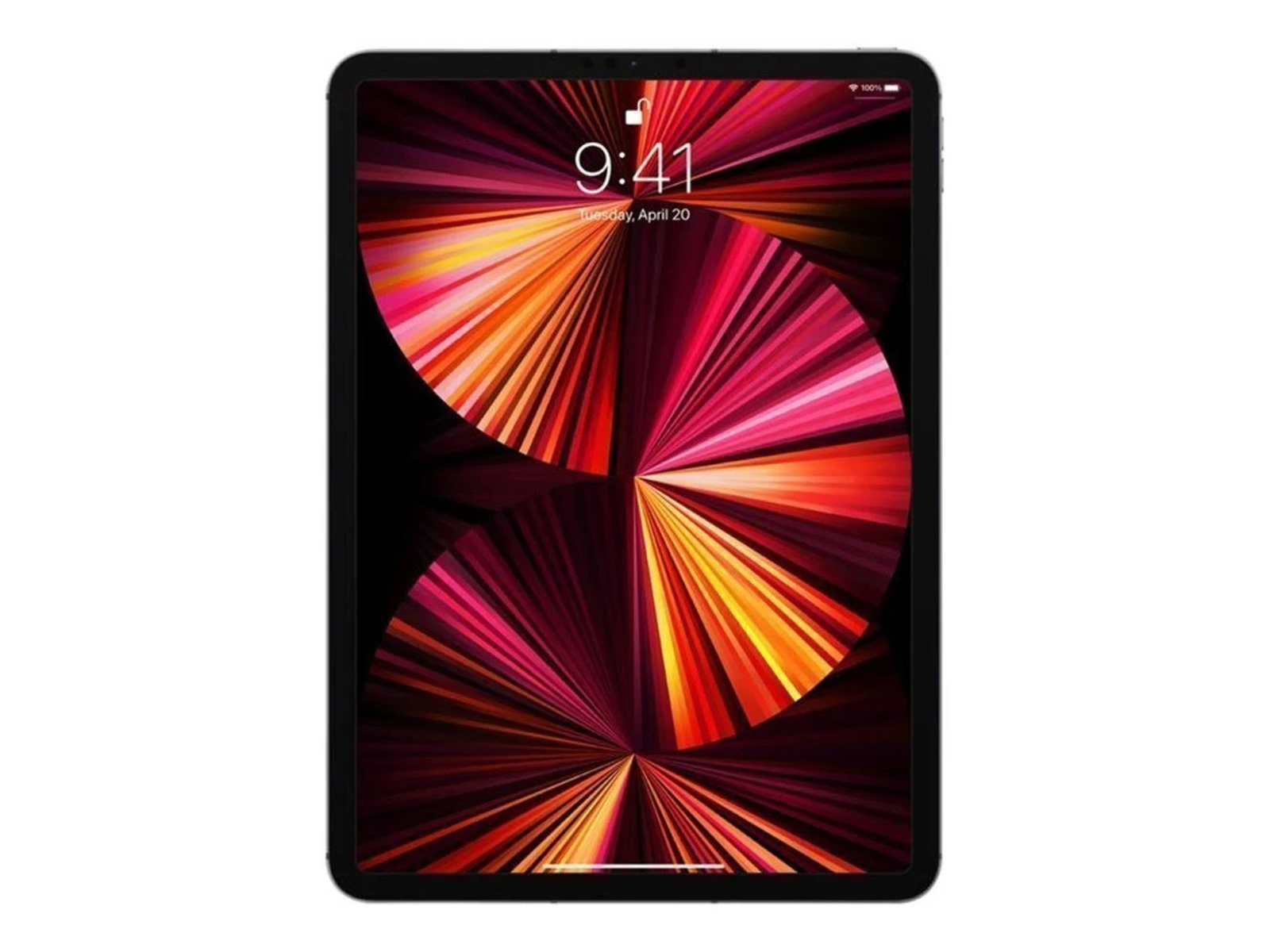 Tablet zeigt abstrakte Kunst, mit schwarzen Rändern, auf weißem Hintergrund.