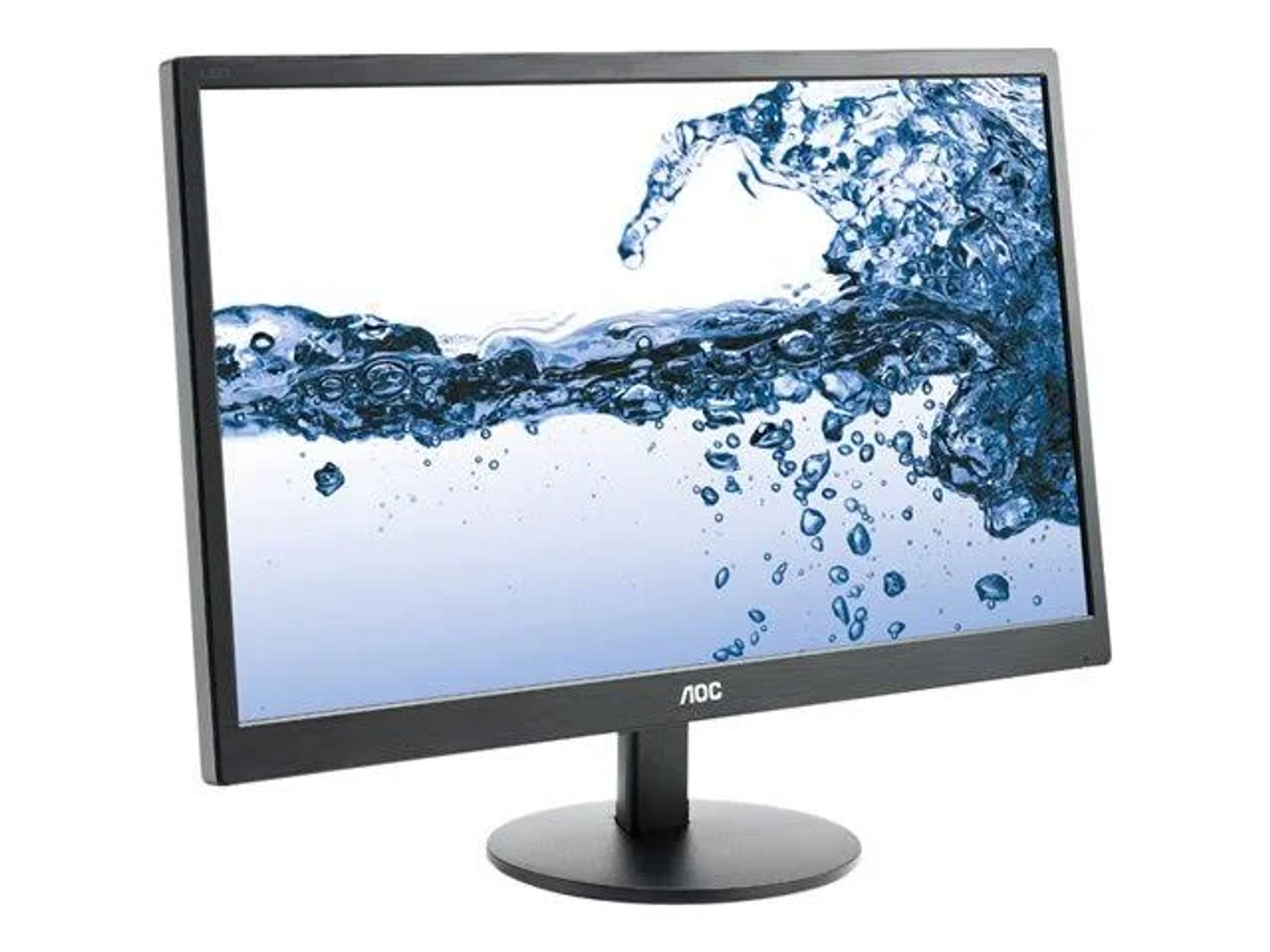 Un monitor di computer nero che mostra un'immagine di spruzzi d'acqua. Il monitor ha una cornice nera.