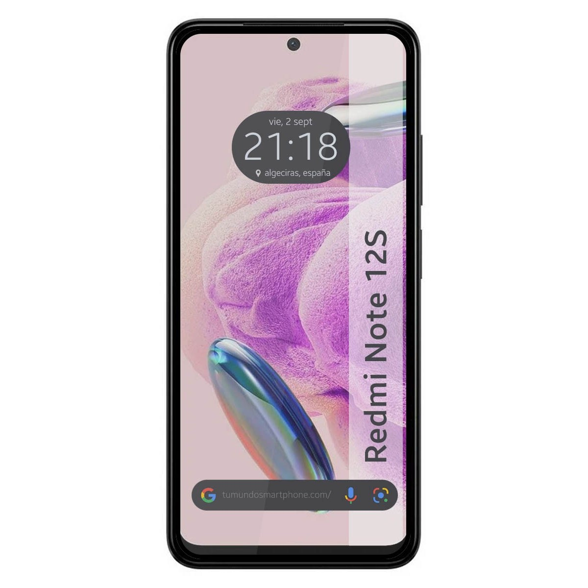Smartphone con protector de pantalla. La hora se muestra. El teléfono es Redmi Note 12S.