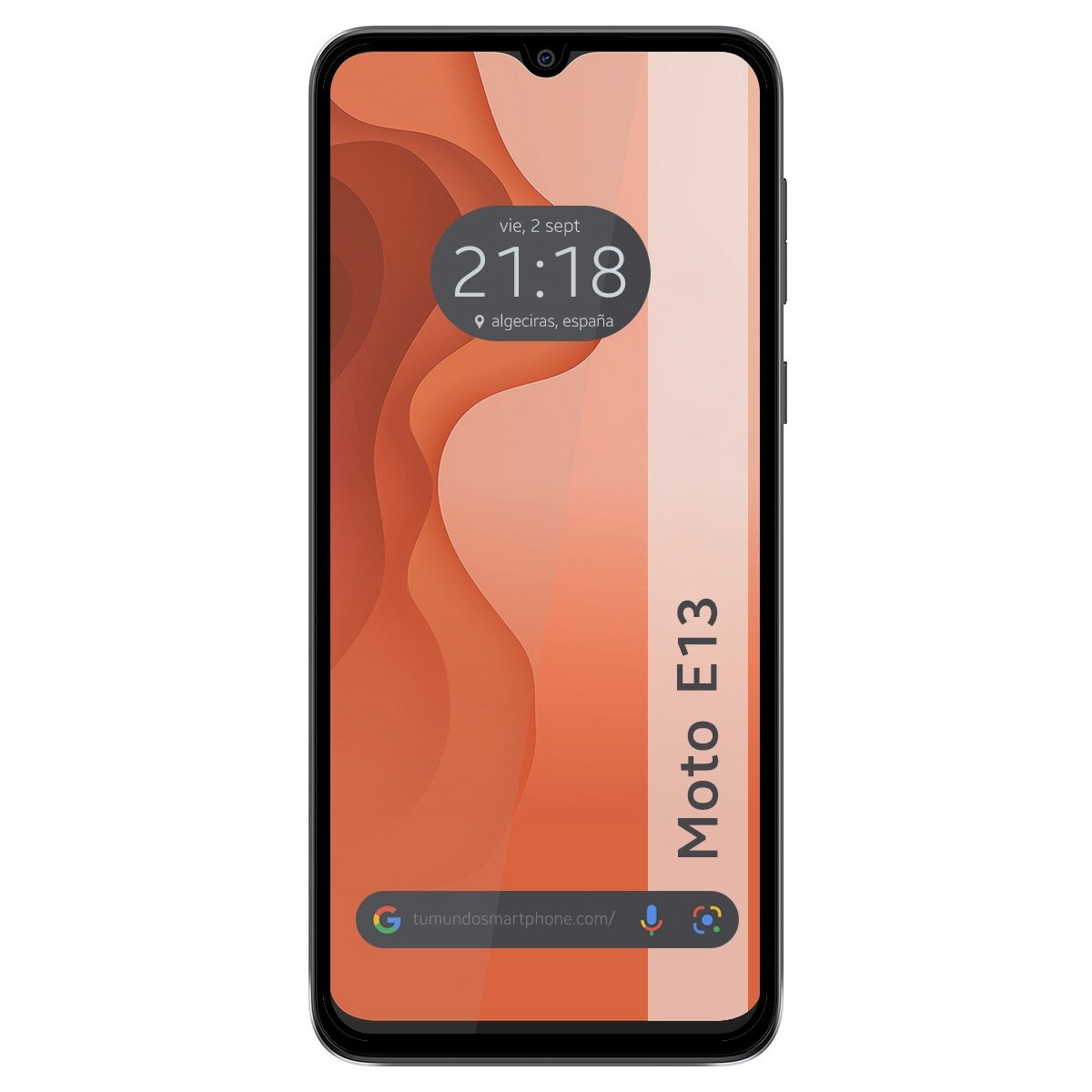 Smartphone negro mostrando hora y ubicación con protector de pantalla transparente.