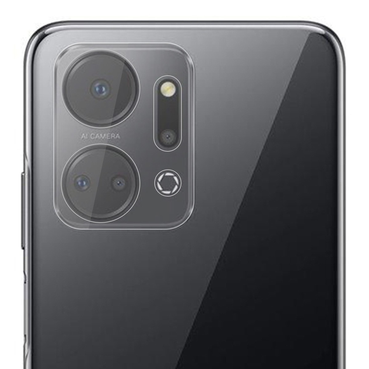 Primer plano de la parte trasera del smartphone con protector de cámara. Dos lentes y un flash.