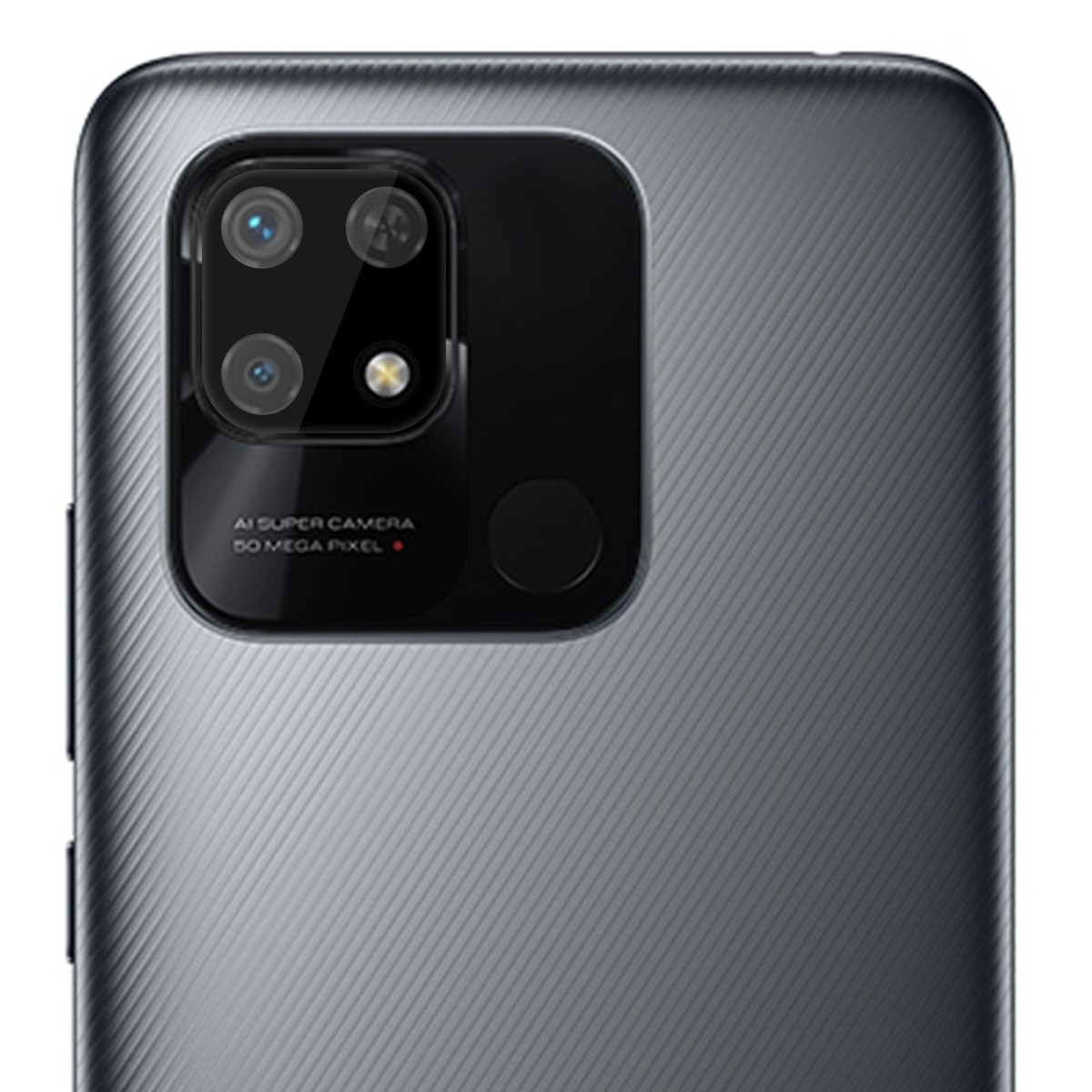Primo piano della parte posteriore di uno smartphone con un modulo fotocamera a 3 lenti.