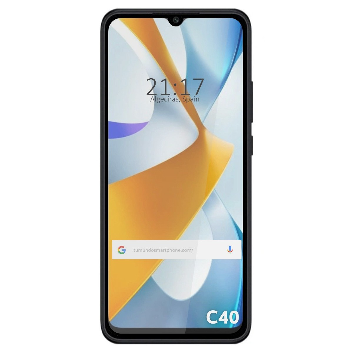 Smartphone che mostra ora e posizione, con protezione schermo.