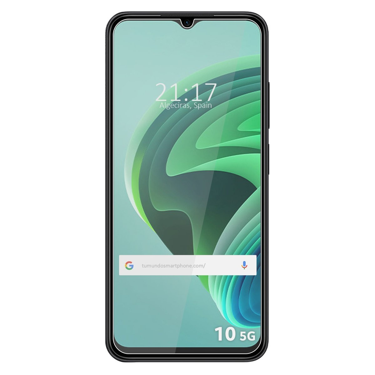 Lo schermo dello smartphone mostra ora, data e sito web.