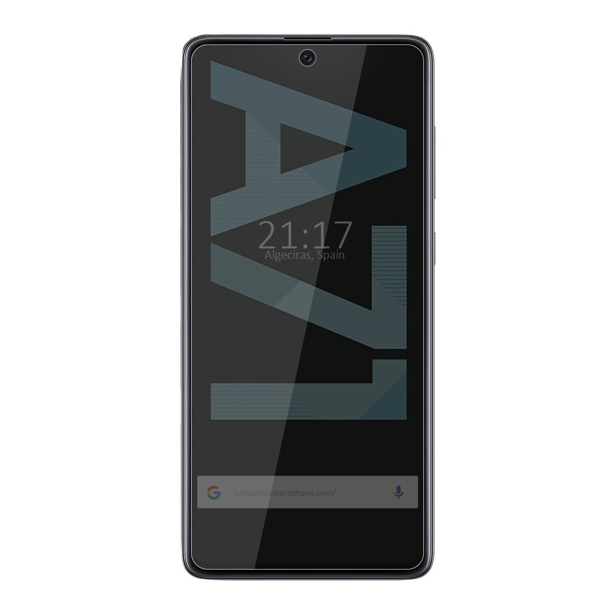 Lo schermo dello smartphone mostra l'ora, Algeciras, Spagna, e il logo 'LAVA'.