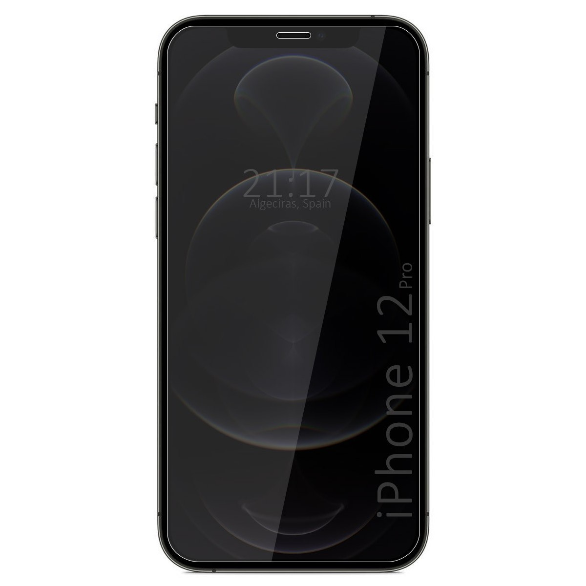Pantalla de smartphone muestra la hora 21:17. El teléfono es iPhone 12 Pro. Barra de búsqueda de Google.