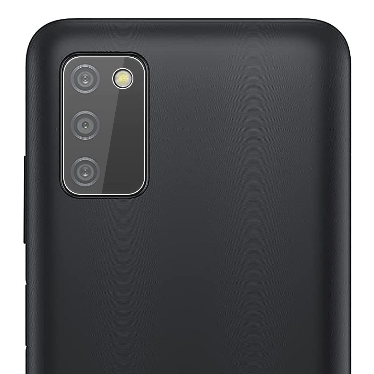 Retro di telefono nero con tre fotocamere e un flash.