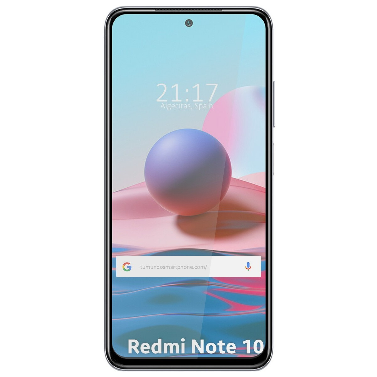 Schermo del telefono Redmi Note 10 che mostra l'ora e una barra di ricerca Google.