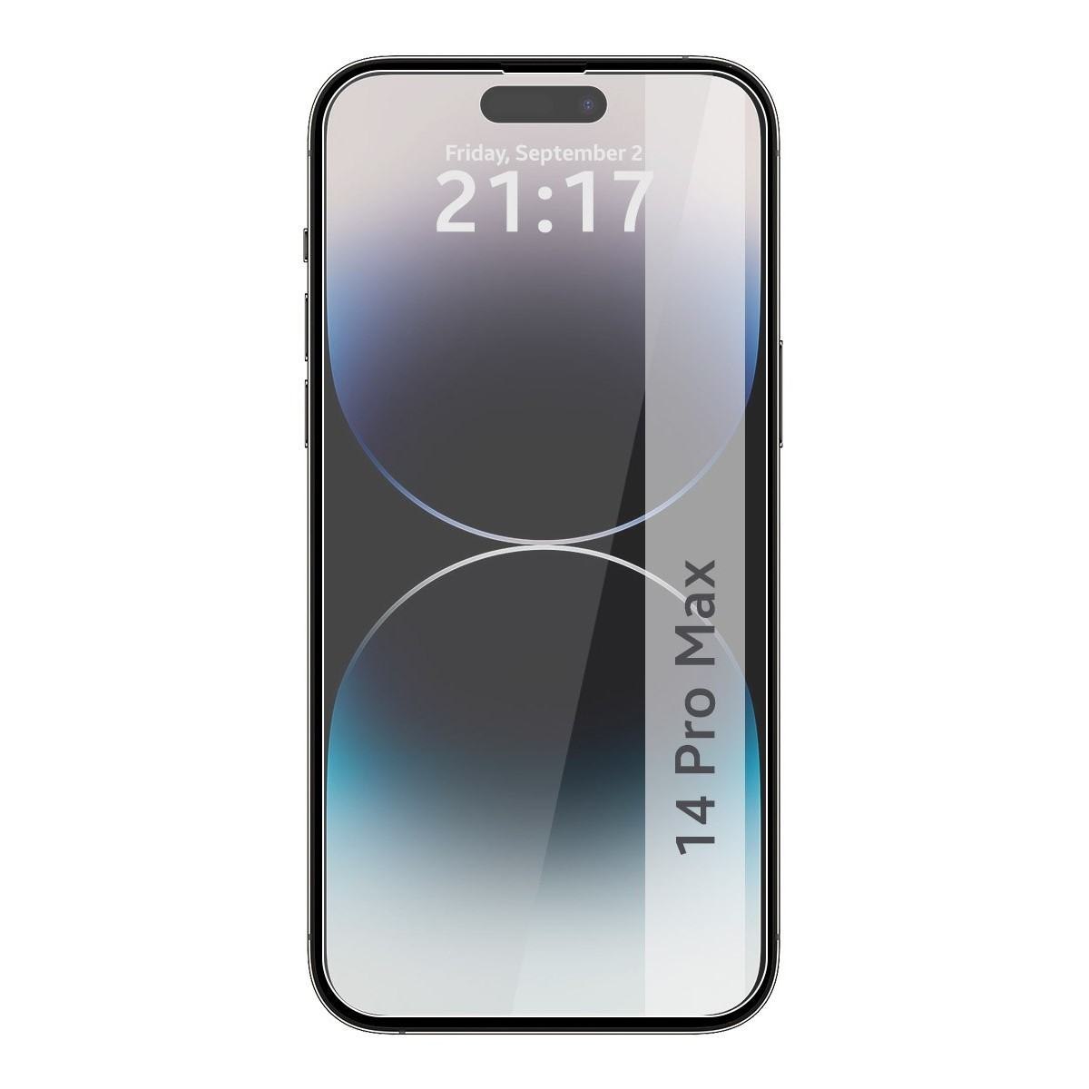 Smartphone mostra ora e data. Marchio 14 Pro Max visibile. Lo sfondo ha una sfumatura.