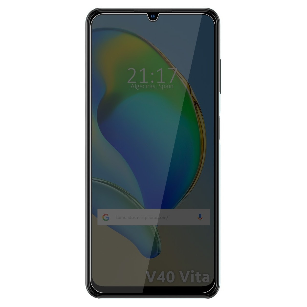 Schermo dello smartphone con l'ora 21:17. Il telefono ha una cornice nera e una protezione schermo.