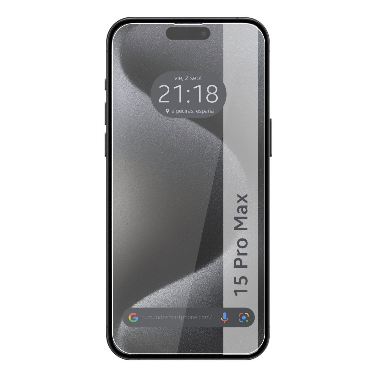 Schermo dello smartphone con l'ora 21:18. Il telefono ha una cornice nera e il testo '15 Pro Max'.