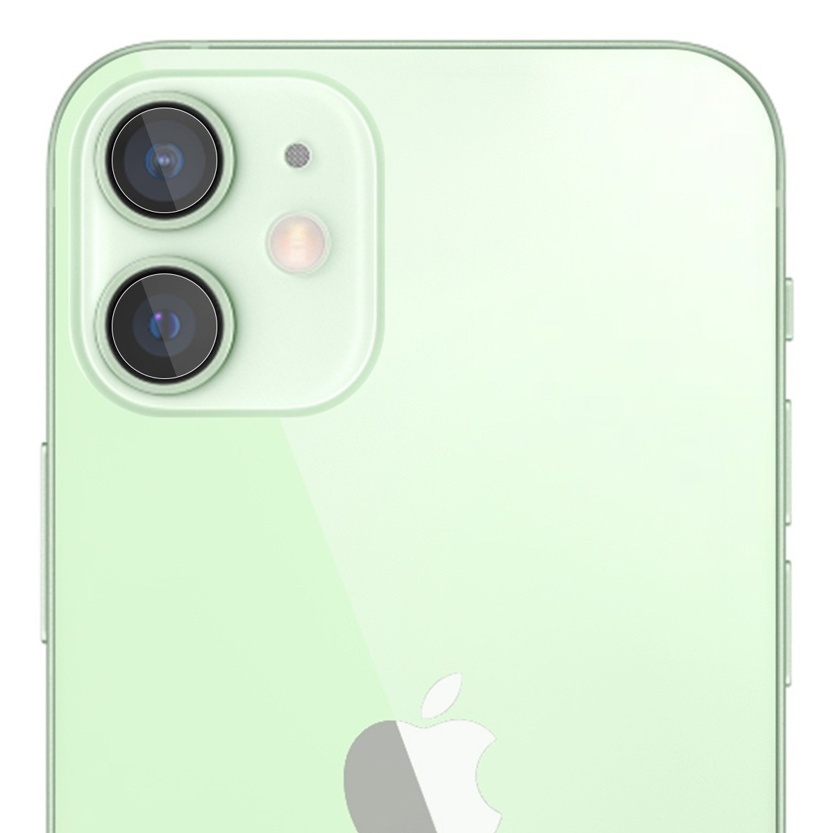 Parte trasera del teléfono con cámara. Teléfono verde con 2 cámaras y flash.